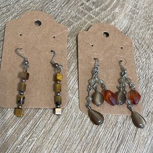 Elegant Brown and Orange Beaded Earrings